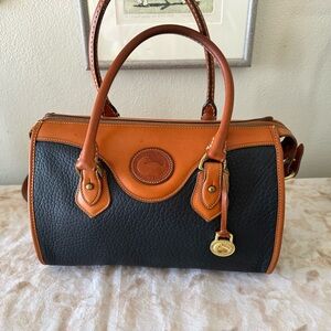 vintage Dooney & Bourke All-Weather Leather satchel navy blue pebbled leather